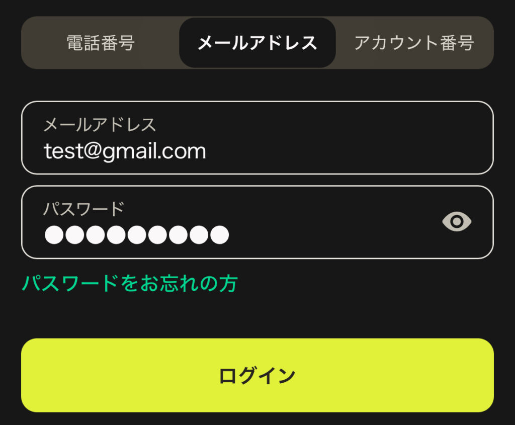 パリマッチのメールアドレスログイン画面